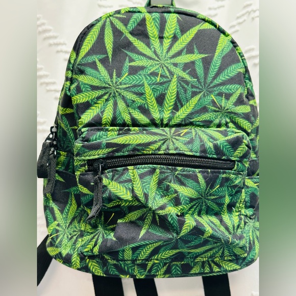 Mini Green & Black Weed Leaf Backpack - Picture 2 of 6